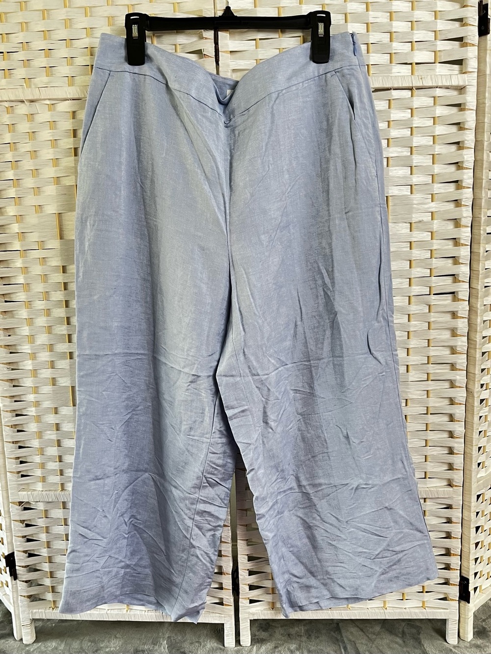 LOFT Linen Blend Wide Leg Crop Pants NWT 12 Light Baby Blue Culottes Summer